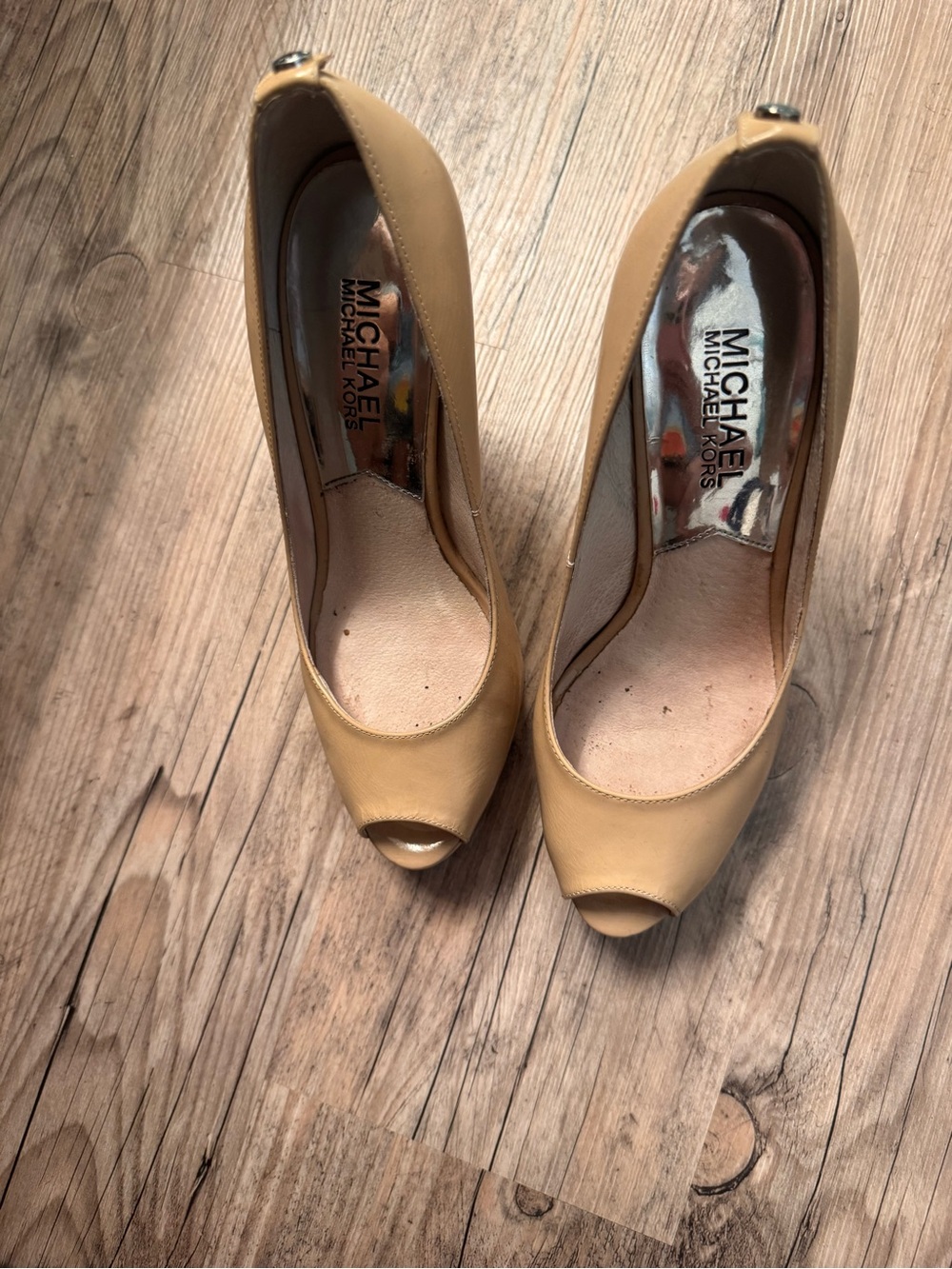 MICHAEL Michael Kors Tan Peep-Toe Platform Pumps